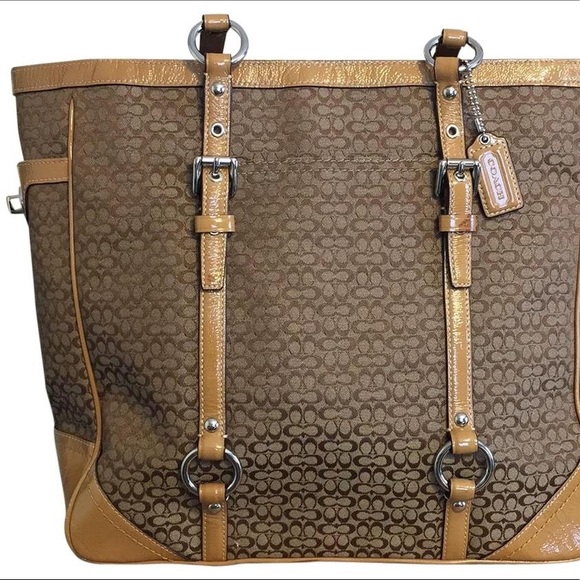 Coach Signature Jacquard Tan Canvas Leather Tote - Picture 1 of 6